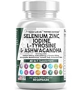 Selenium 300mcg Zinc 50mg Iodine 500mcg L Tyrosine 500mg Ashwagandha 6000mg - Thyroid Support Sup...